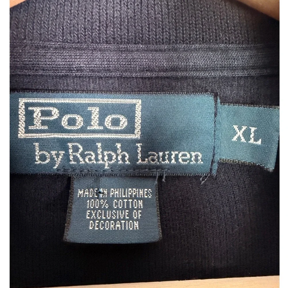 Polo Ralph Lauren Mens XL Navy Blue Full Zip Cotton Knit Mock Neck Sweater Pony